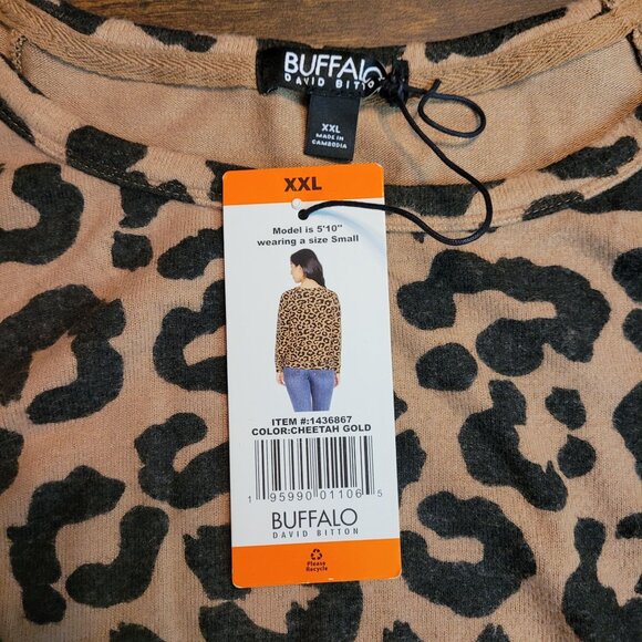 Buffalo David Bitton Jersey Knit Top XXL Cheetah Gold Soft Stretch Knit - Picture 3 of 9